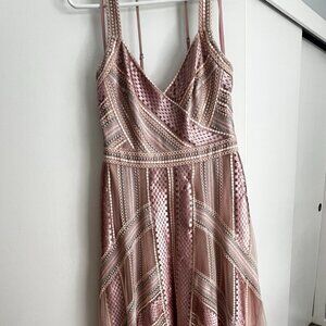 BCBG MAXAZRIA Pink Nude Blush Pastel Lace Tulle Halter Fairy Formal Midi Dress